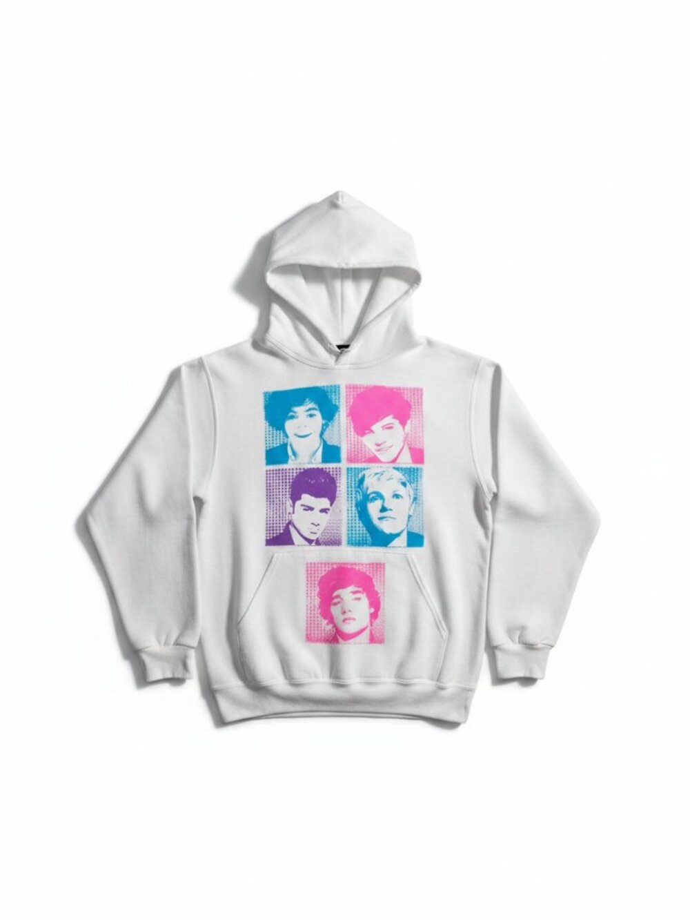One Direction Pop Art Graphic Hoodie Sleeve Print Grey Jerzees - Size S
